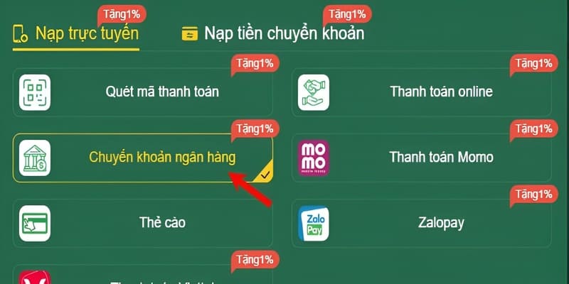 Nạp tiền HB88 bằng phương thức chuyển khoản ngân hàng